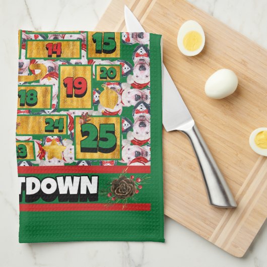 Bull Terrier Countdown Weihnachtskalender Geschirrtuch (Viertel Falte)