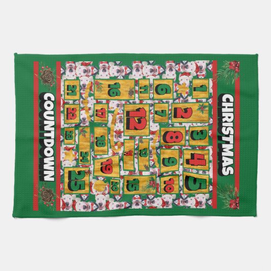 Bull Terrier Countdown Weihnachtskalender Geschirrtuch (Horizontal)