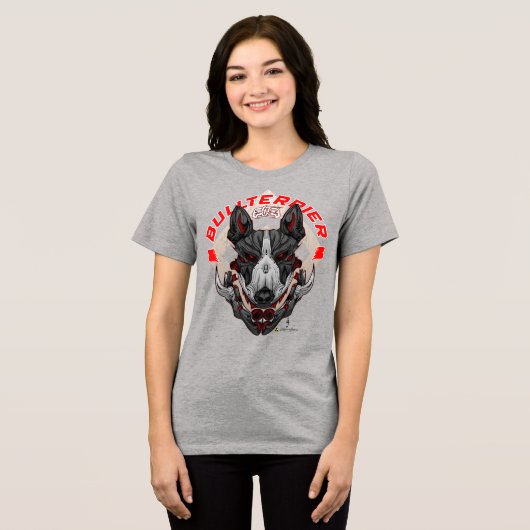 BULL TERRIER Cyberpunk Samurai Elite Tri-Blend Shirt (Vorderseite voll)