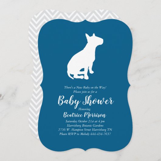 Bull Terrier Dog Baby Shower Blue Boy Einladung (Vorne/Hinten)