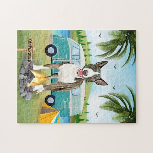 Bull Terrier Dog Camping Puzzle (Horizontal)