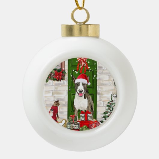Bull Terrier Dog Christmas Keramik Kugel-Ornament (Vorderseite)