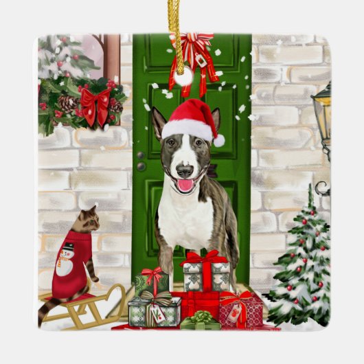 Bull Terrier Dog Christmas Keramikornament (Vorderseite)