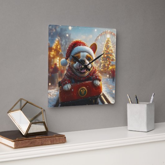 Bull Terrier Dog Christmas Quadratische Wanduhr (Büro)