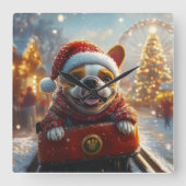 Bull Terrier Dog Christmas Quadratische Wanduhr (Vorderseite)