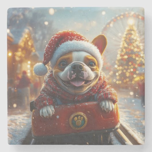 Bull Terrier Dog Christmas Steinuntersetzer (Vorderseite)