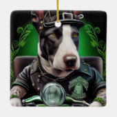 Bull Terrier Dog Fahrrad St. Patrick's Day Keramikornament (Rückseite)