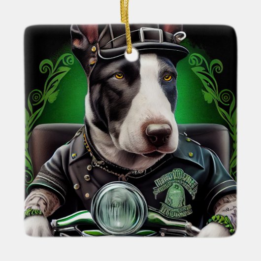 Bull Terrier Dog Fahrrad St. Patrick's Day Keramikornament (Vorderseite)