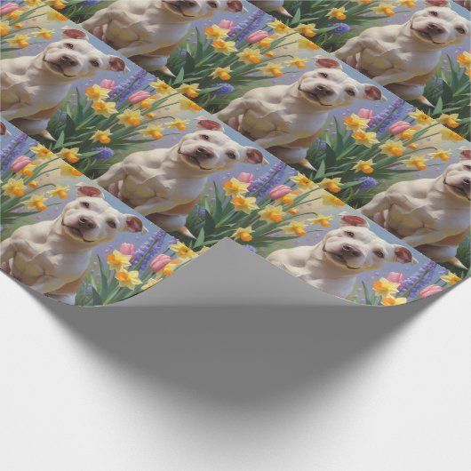 Bull Terrier Dog Frühlingsblumen Malerei Geschenkpapier (Ecke)