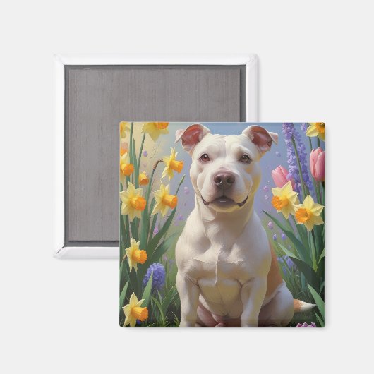 Bull Terrier Dog Frühlingsblumen Malerei Magnet (Vorderseite/Rückseite)