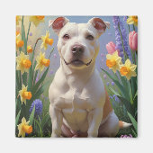 Bull Terrier Dog Frühlingsblumen Malerei Magnet (Vorne)