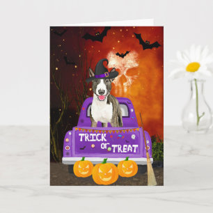 Bull Terrier Dog im Halloween-Lkw Karte