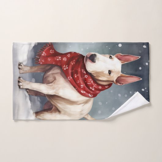 Bull Terrier Dog im Schnee Weihnachten Badhandtuch Set (Handtuch)