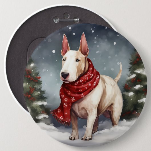 Bull Terrier Dog im Schnee Weihnachten Button (Vorne & Hinten)