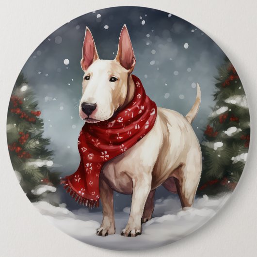 Bull Terrier Dog im Schnee Weihnachten Button (Vorderseite)