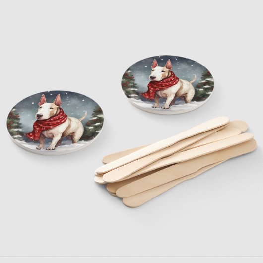 Bull Terrier Dog im Schnee Weihnachten Fächer (Non-assembled)