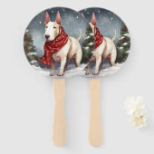 Bull Terrier Dog im Schnee Weihnachten Fächer (Vorne und Hinten)
