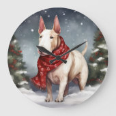 Bull Terrier Dog im Schnee Weihnachten Große Wanduhr (Vorderseite)
