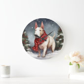 Bull Terrier Dog im Schnee Weihnachten Große Wanduhr (Zuhause)