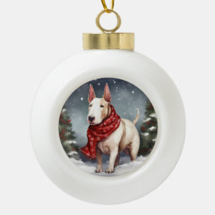 Bull Terrier Dog im Schnee Weihnachten Keramik Kugel-Ornament
