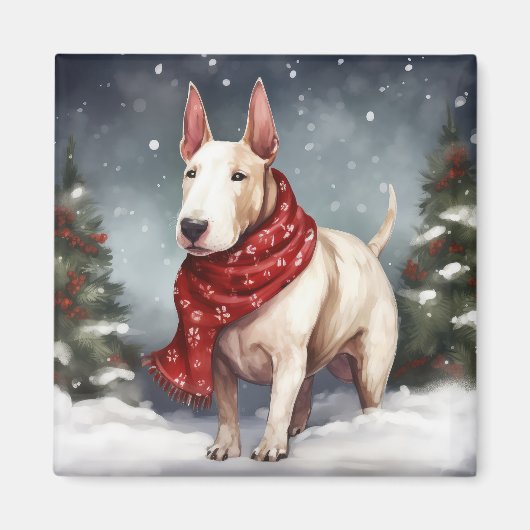 Bull Terrier Dog im Schnee Weihnachten Magnet (Vorne)