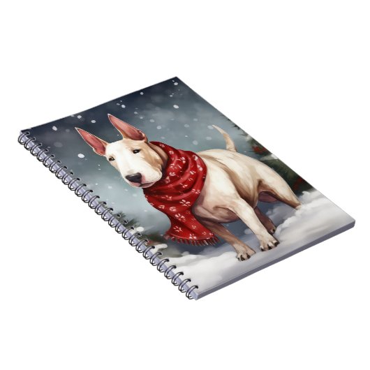 Bull Terrier Dog im Schnee Weihnachten Notizblock (Rechte Seite)