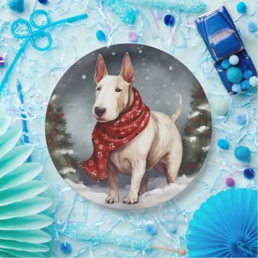 Bull Terrier Dog im Schnee Weihnachten Pappteller (Party)