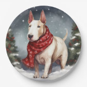 Bull Terrier Dog im Schnee Weihnachten Pappteller (Vorderseite)