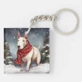 Bull Terrier Dog im Schnee Weihnachten Schlüsselanhänger (Rückseite)