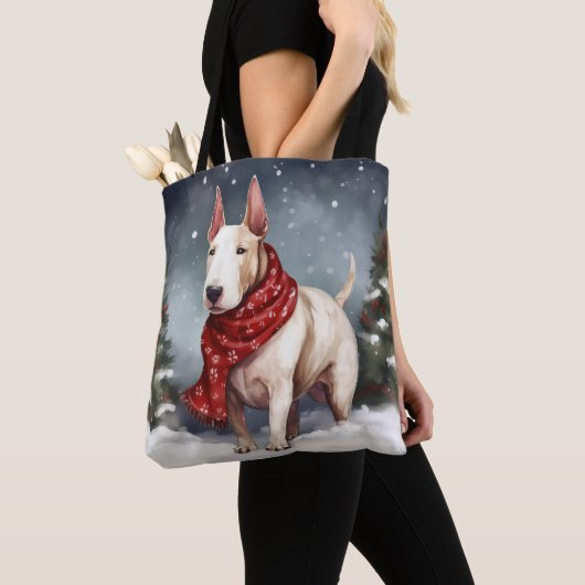 Bull Terrier Dog im Schnee Weihnachten Tasche (Von Nahem)