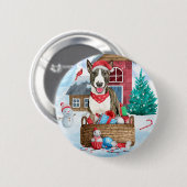 Bull Terrier Dog im Schnee Weihnachtshundehaus Button (Vorne & Hinten)