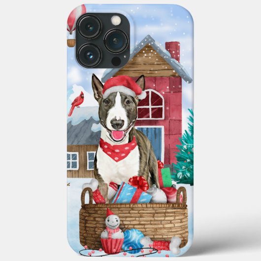Bull Terrier Dog im Schnee Weihnachtshundehaus Case-Mate iPhone Hülle (Rückseite)