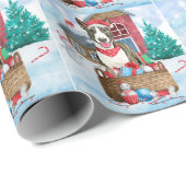 Bull Terrier Dog im Schnee Weihnachtshundehaus Geschenkpapier (Rolleneckpunkt)