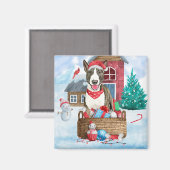 Bull Terrier Dog im Schnee Weihnachtshundehaus Magnet (Vorderseite/Rückseite)