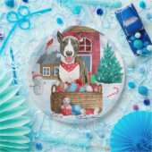 Bull Terrier Dog im Schnee Weihnachtshundehaus Pappteller (Party)