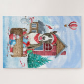 Bull Terrier Dog im Schnee Weihnachtshundehaus Puzzle (Horizontal)
