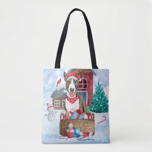 Bull Terrier Dog im Schnee Weihnachtshundehaus Tasche (Vorderseite)