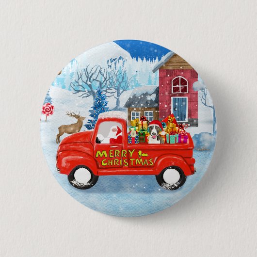 Bull Terrier Dog in Christmas Delivery Truck Schne Button (Vorderseite)