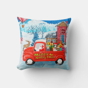Bull Terrier Dog in Christmas Delivery Truck Schne Kissen
