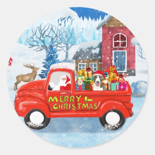 Bull Terrier Dog in Christmas Delivery Truck Schne Runder Aufkleber (Vorderseite)