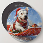 Bull Terrier Dog in Sledge Let it Schnee Weihnacht Button (Vorne & Hinten)