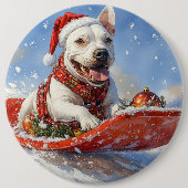 Bull Terrier Dog in Sledge Let it Schnee Weihnacht Button (Vorderseite)