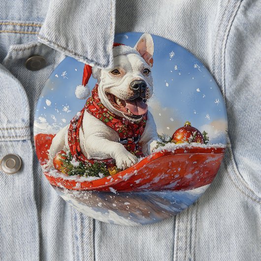 Bull Terrier Dog in Sledge Let it Schnee Weihnacht Button (Beispiel)