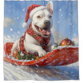 Bull Terrier Dog in Sledge Let it Schnee Weihnacht Duschvorhang (Vorderseite)