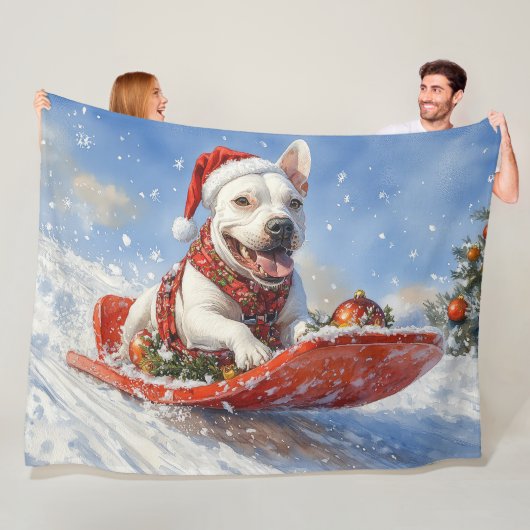 Bull Terrier Dog in Sledge Let it Schnee Weihnacht Fleecedecke (Beispiel)
