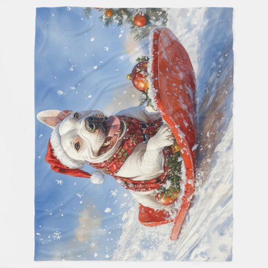 Bull Terrier Dog in Sledge Let it Schnee Weihnacht Fleecedecke (Vorderseite)