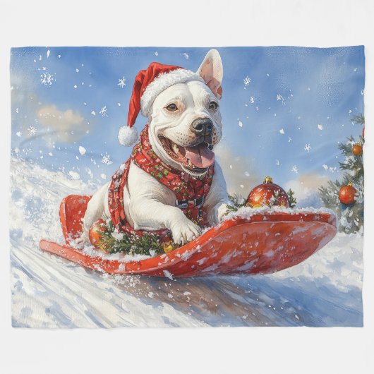 Bull Terrier Dog in Sledge Let it Schnee Weihnacht Fleecedecke (Vorderseite (Horizontal))