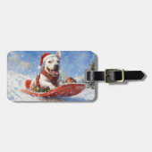 Bull Terrier Dog in Sledge Let it Schnee Weihnacht Gepäckanhänger (Vorderseite horizontal)