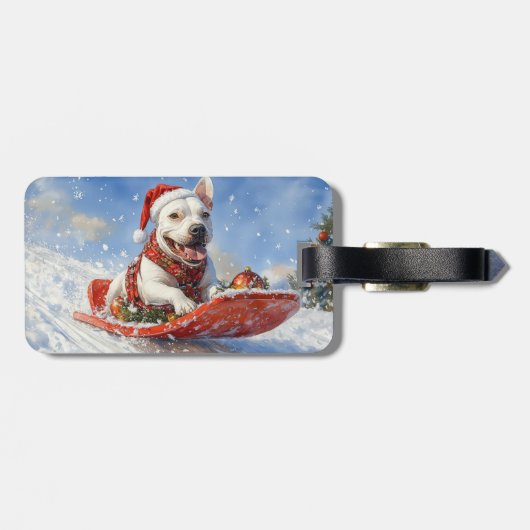 Bull Terrier Dog in Sledge Let it Schnee Weihnacht Gepäckanhänger (Rückseite horizontal)