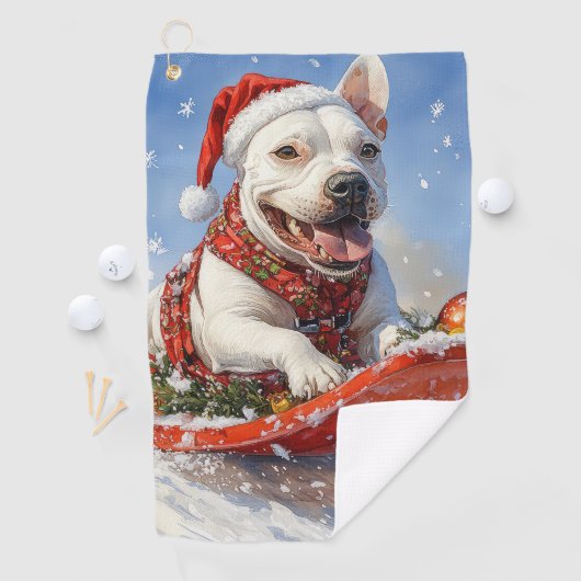 Bull Terrier Dog in Sledge Let it Schnee Weihnacht Golfhandtuch (Insitu)